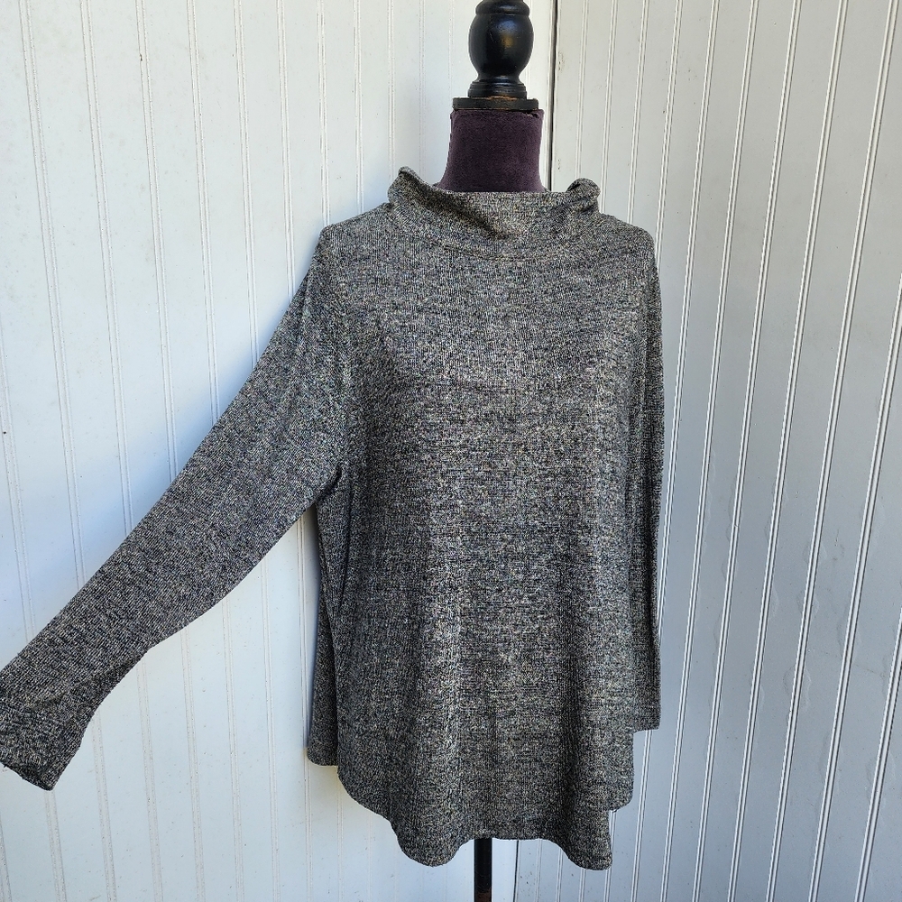Talbots Womens Metallic Brown Gold Cowl Neck Knit Sweater Blouse Long Sleeve 2Xp